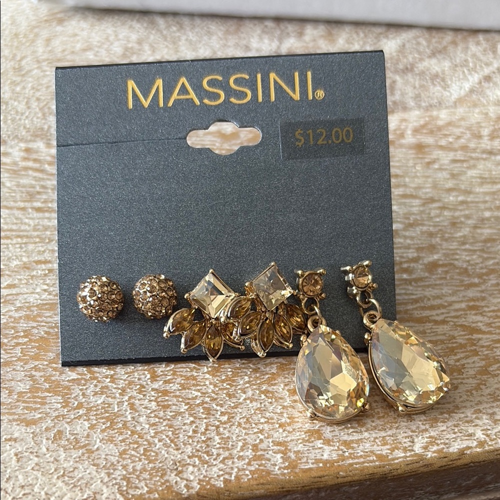 Massini Gold Textured and Crystal Earrings